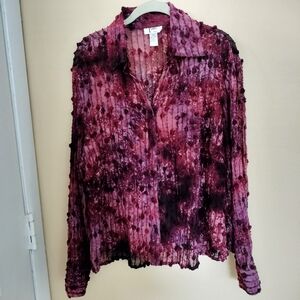 K Arnold Semi Sheer Button Pompoms Burgundy Blouse Top 2X Whimsigoth Concert